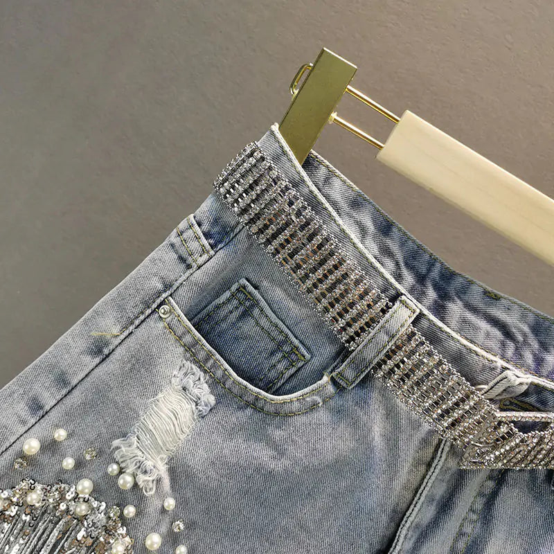 Tassel Beading Denim Short